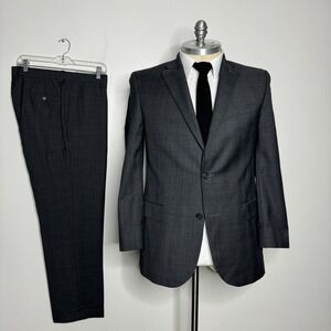 David Donahue Suit Mens 42L W35 Grey Glen Plaid Wool 2-Button Double Vent Canada